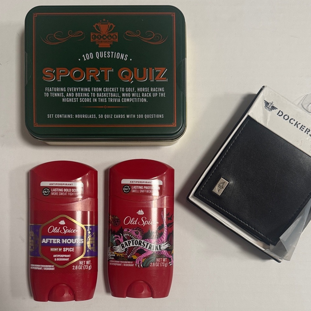 Old Spice Deodorant Set with Sport Quiz Tin and Docker wallet. NWT